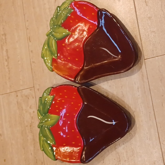 clay art Other - Clay Art Set of 2 Unique Hand Painted "Chocolate Swirls" Strawberry Plates